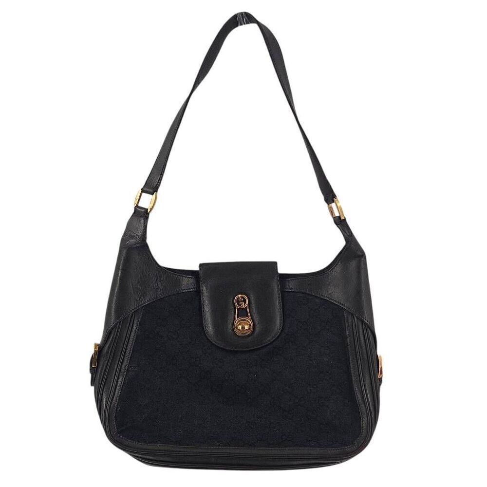 Rare Vintage Gucci Black Monogram Canvas Handbag with 24KT Gold Hardware | Circa